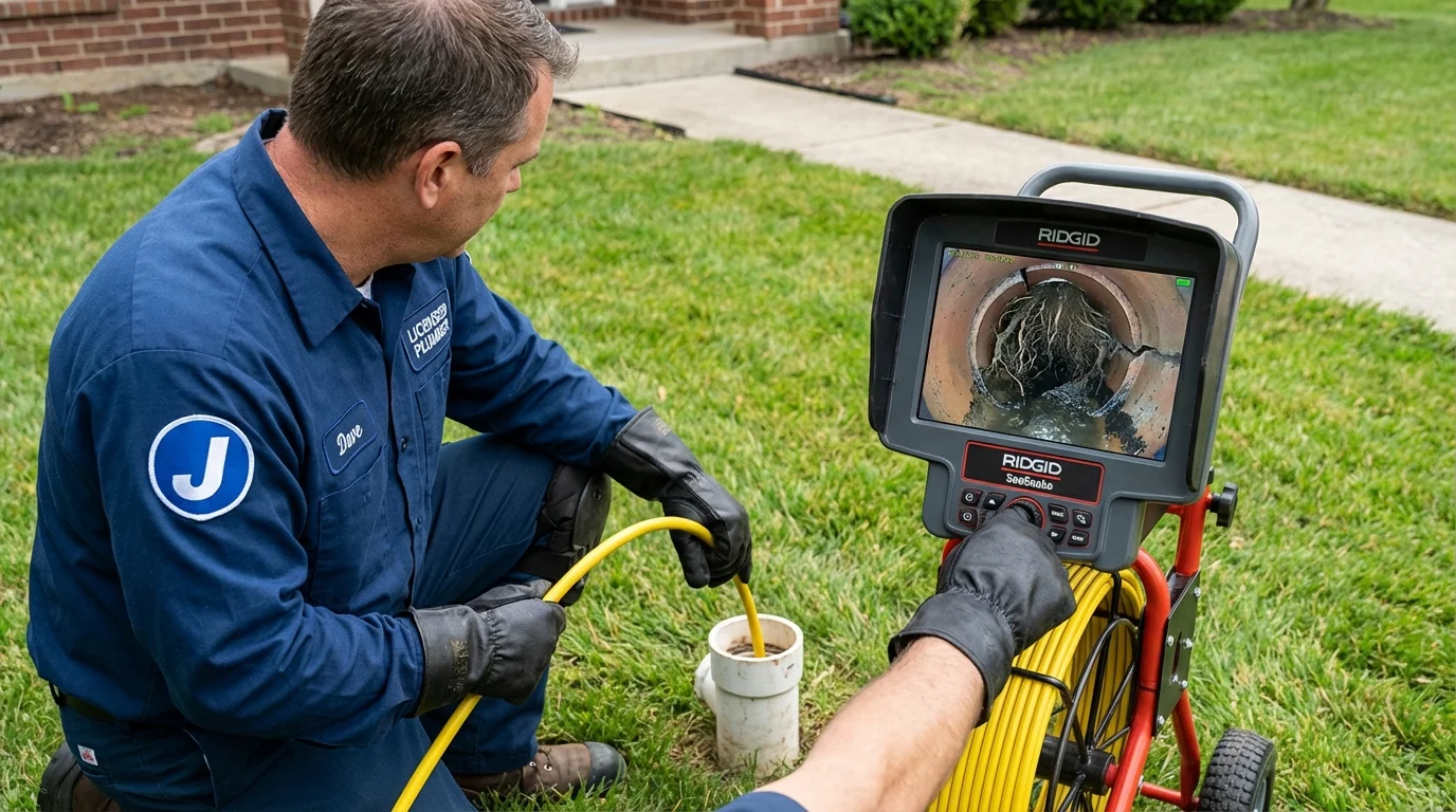 Sewer camera inspection being performed by Johns Plumbing LLC in Greenfield
