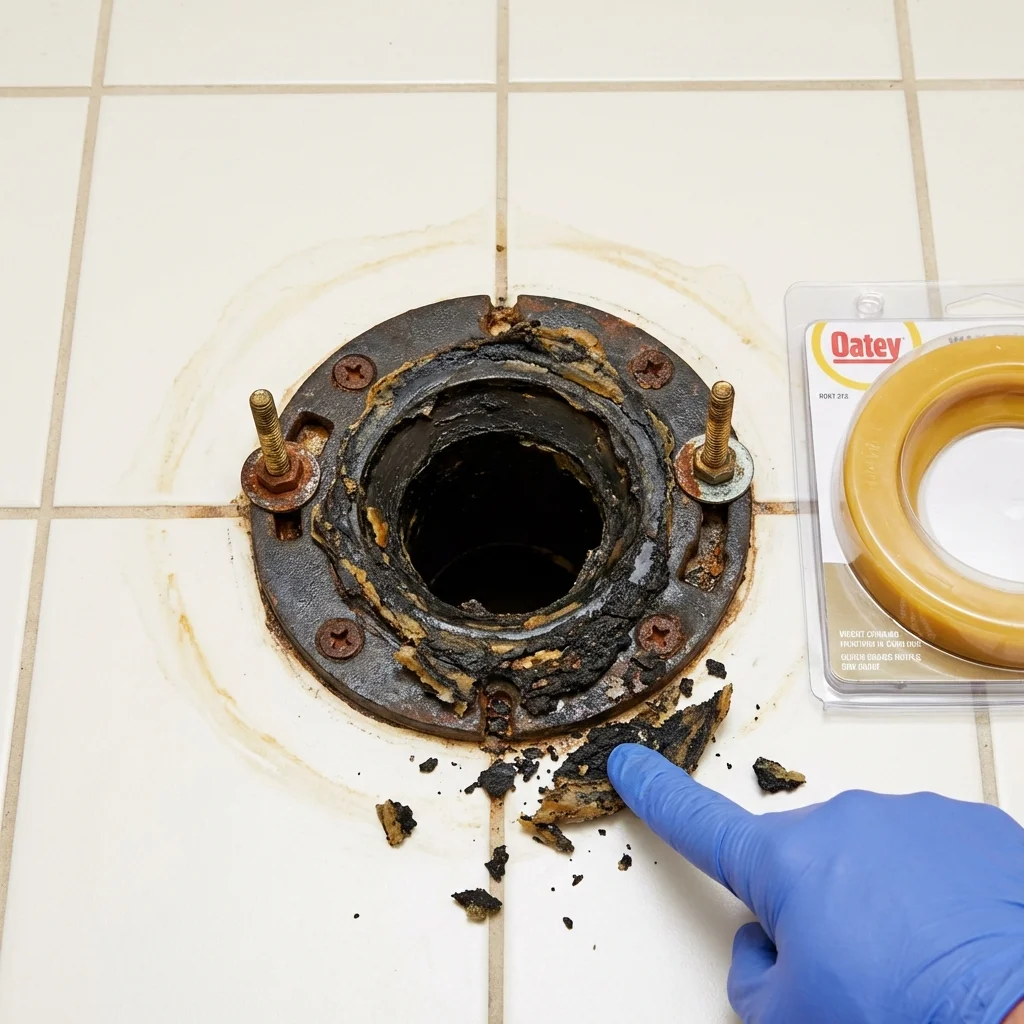Failed wax ring showing water seepage at the base of a toilet in a Greenfield, TN home
